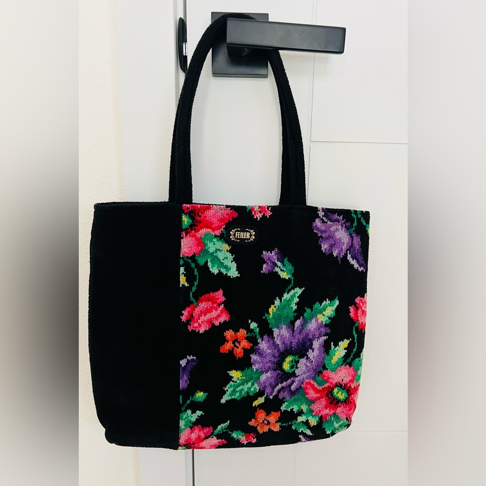 Feiler Germany Vintage Bag chenille floral stunning Tote bag gold‎ hardware!